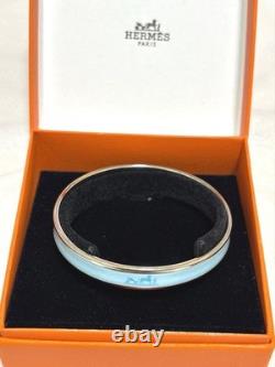 HERMES Enamel PM Bangle Blue Silver Bracelet Authentic Genuine Vintage