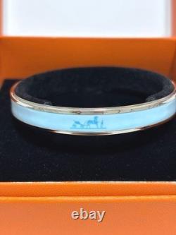 HERMES Enamel PM Bangle Blue Silver Bracelet Authentic Genuine Vintage