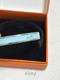 HERMES Enamel PM Bangle Blue Silver Bracelet Authentic Genuine Vintage