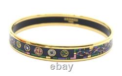 HERMES Enamel PM Bangle Bracelet Blue Gold Cloisonne Box Authentic Vintage YK834