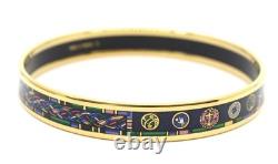 HERMES Enamel PM Bangle Bracelet Blue Gold Cloisonne Box Authentic Vintage YK834