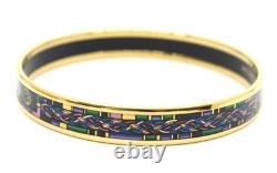 HERMES Enamel PM Bangle Bracelet Blue Gold Cloisonne Box Authentic Vintage YK834