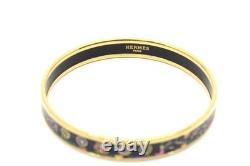 HERMES Enamel PM Bangle Bracelet Blue Gold Cloisonne Box Authentic Vintage YK834