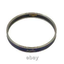 HERMES Enamel PM Bangle Bracelet Caleche Horse Palladium Plated Navy Blue with Box