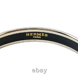 HERMES Enamel PM Bangle Bracelet Caleche Horse Palladium Plated Navy Blue with Box