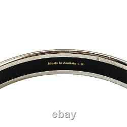 HERMES Enamel PM Bangle Bracelet Caleche Horse Palladium Plated Navy Blue with Box