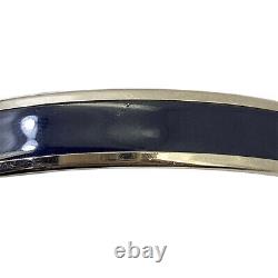 HERMES Enamel PM Bangle Bracelet Caleche Horse Palladium Plated Navy Blue with Box