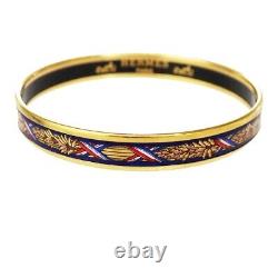 HERMES Enamel PM Cloisonne Bangle Bracelet Gold Blue Austria Accessory 62MY374