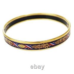 HERMES Enamel PM Cloisonne Bangle Bracelet Gold Blue Austria Accessory 62MY374