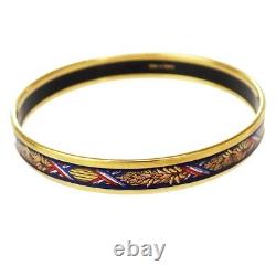 HERMES Enamel PM Cloisonne Bangle Bracelet Gold Blue Austria Accessory 62MY374