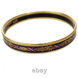 HERMES Enamel PM Cloisonne Bangle Bracelet Gold Blue Austria Accessory 62MY374