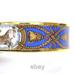 HERMES Enamel Wide Bangle Bracelet Gold Plated Blue Multicolor Horse Authentic
