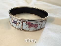 HERMES Enameled Horse Bangle Bracelet Silver Blue