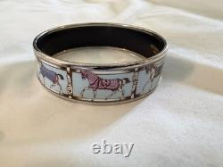 HERMES Enameled Horse Bangle Bracelet Silver Blue
