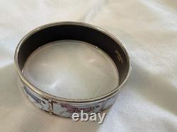 HERMES Enameled Horse Bangle Bracelet Silver Blue