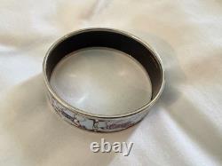 HERMES Enameled Horse Bangle Bracelet Silver Blue
