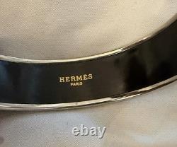 HERMES Enameled Horse Bangle Bracelet Silver Blue