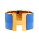 Hermes Extra Wide Blue Enamel Rose Gold Clic H Bracelet Bangle Cuff Pm Birkin