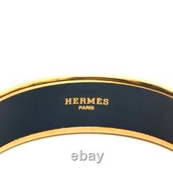 HERMES GM Bracelet Bangle BRAZIL Blue Enamel Gold Plated Rare Vintage Excellent+