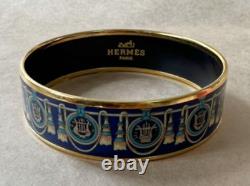 HERMES GM Bracelet Bangle Tassel Blue Enamel Gold Plated Rare Vintage Excellent