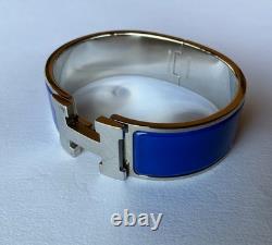 HERMES GM size Royal blue Enamel Palladium HW Clic Clac H Bangle Bracelet