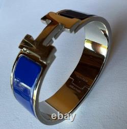 HERMES GM size Royal blue Enamel Palladium HW Clic Clac H Bangle Bracelet