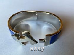 HERMES GM size Royal blue Enamel Palladium HW Clic Clac H Bangle Bracelet