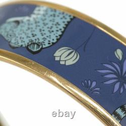 HERMES Leopard Blue & Gold Enamel Bangle Bracelet #051119