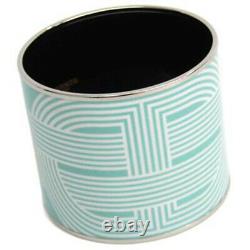 HERMES Mega Enamel And Palladium Bangle Cuff Bracelet Teal Aqua Light Blue