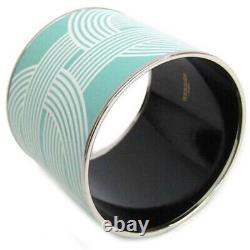 HERMES Mega Enamel And Palladium Bangle Cuff Bracelet Teal Aqua Light Blue