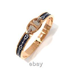 HERMES Mini Clic Chaine d'Ancre Bangle Bracelet Navy Blue Enamel Rose Gold GP