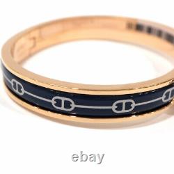 HERMES Mini Clic Chaine d'Ancre Bangle Bracelet Navy Blue Enamel Rose Gold GP