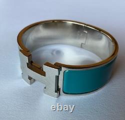 HERMES PM size Indian Blue Enamel Palladium HW Clic Clac H Bangle Bracelet