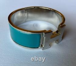 HERMES PM size Indian Blue Enamel Palladium HW Clic Clac H Bangle Bracelet