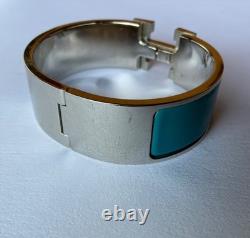HERMES PM size Indian Blue Enamel Palladium HW Clic Clac H Bangle Bracelet
