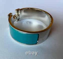 HERMES PM size Indian Blue Enamel Palladium HW Clic Clac H Bangle Bracelet