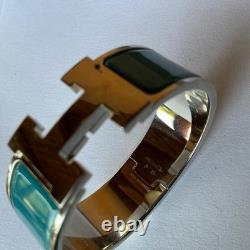 HERMES PM size Indian Blue Enamel Palladium HW Clic Clac H Bangle Bracelet