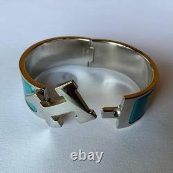 HERMES PM size Indian Blue Enamel Palladium HW Clic Clac H Bangle Bracelet
