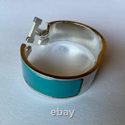 HERMES PM size Indian Blue Enamel Palladium HW Clic Clac H Bangle Bracelet