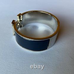 HERMES PM size Navy Blue Enamel Palladium HW Clic Clac H Bangle Bracelet