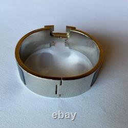HERMES PM size Navy Blue Enamel Palladium HW Clic Clac H Bangle Bracelet