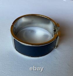 HERMES PM size Navy Blue Enamel Palladium HW Clic Clac H Bangle Bracelet