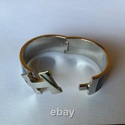 HERMES PM size Navy Blue Enamel Palladium HW Clic Clac H Bangle Bracelet