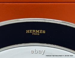 HERMES PRINTED ENAMEL BLUE WIDE BRACELET SIZE 70mm 100% AUTHENTIC WITH BOX