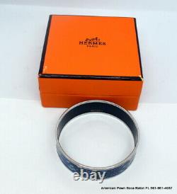 HERMES PRINTED ENAMEL BLUE WIDE BRACELET SIZE 70mm 100% AUTHENTIC WITH BOX