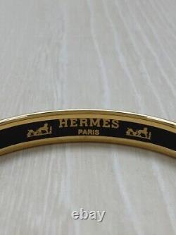 HERMES PRINTED ENAMEL PM Gold PLATED BANGLE BRACELET Blue
