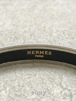 HERMES PRINTED ENAMEL PM Silver PLATED BANGLE BRACELET Horse drawn carriage