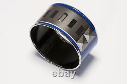 HERMES Paris Extra Wide Blue Enamel Collier de Chien Pattern Bangle Bracelet