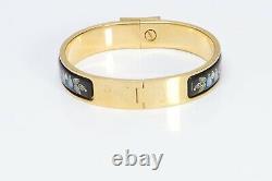 HERMES Paris Gold Plated Black Red Blue Enamel Clic Clac Bangle Bracelet PM