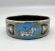Hermes Paris Silver Plated Blue Enamel Horse Equestrian Bangle Bracelet